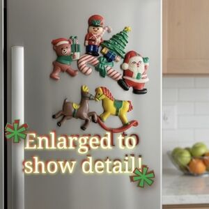Vtg 80s red green Christmas characters seven pc mini magnet set holiday bundle